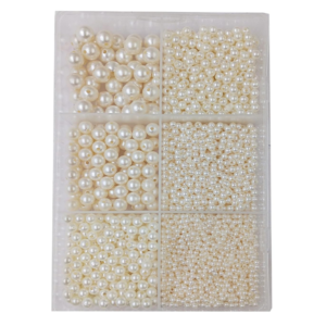 MULTI-SIZE ASSORTMENT: This comprehensive kit features ivory-colored pearl beads in six distinct sizes, providing the perfect scale for everything from delicate jewelry to bold craft accents. PREMIUM LUSTRE FINISH: Each bead is crafted with a high-quality polished surface that mimics the elegant glow of natural pearls, adding a sophisticated touch to your handmade creations. CONVENIENT STORAGE ORGANIZER: The set comes in a durable, clear plastic box with separate compartments, keeping each bead size neatly sorted and easily accessible for your projects. VERSATILE CRAFTING USES: Ideal for jewelry making (necklaces, bracelets, earrings), garment embellishment, wedding decorations, embroidery, and DIY home décor accessories. PRECISION DRILLED HOLES: Designed with smooth, centered holes, these pearls are easy to string with various threads, wires, or pins, making them suitable for both beginners and professional artisans.