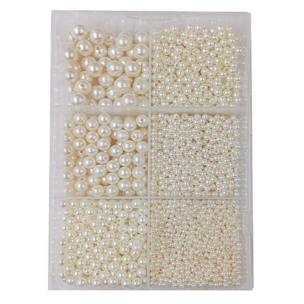MULTI-SIZE ASSORTMENT: This comprehensive kit features ivory-colored pearl beads in six distinct sizes, providing the perfect scale for everything from delicate jewelry to bold craft accents. PREMIUM LUSTRE FINISH: Each bead is crafted with a high-quality polished surface that mimics the elegant glow of natural pearls, adding a sophisticated touch to your handmade creations. CONVENIENT STORAGE ORGANIZER: The set comes in a durable, clear plastic box with separate compartments, keeping each bead size neatly sorted and easily accessible for your projects. VERSATILE CRAFTING USES: Ideal for jewelry making (necklaces, bracelets, earrings), garment embellishment, wedding decorations, embroidery, and DIY home décor accessories. PRECISION DRILLED HOLES: Designed with smooth, centered holes, these pearls are easy to string with various threads, wires, or pins, making them suitable for both beginners and professional artisans.