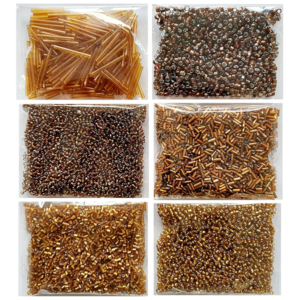 VERSATILE EARTH TONE COLLECTION: This curated set features six individual packs of glass beads in a sophisticated range of amber, bronze, and golden hues, perfect for creating warm and elegant designs. DIVERSE SHAPES & TEXTURES: The assortment includes a variety of bead styles such as long bugle pipes, short cut cylinder beads, and classic round seed beads to add professional depth to your craft projects. PREMIUM GLASS FINISHES: Each bead is crafted with high-quality glass featuring a mix of transparent, metallic, and lustrous finishes that catch and reflect light beautifully. IDEAL FOR JEWELRY & EMBROIDERY: These beads are perfect for detailed needlework, beadweaving, and DIY jewelry making, including necklaces, bracelets, earrings, and couture garment embellishments.