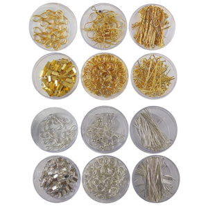 eshoppee Jewellery Making Material Fitting kit Includes s Hooks, Jump Ring, keel, kunda, Earring, Necklace end Locking, chhalle,Ring, etc.(Silver Golden)